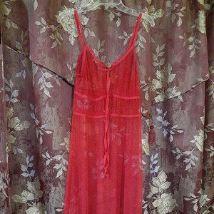 Donna L'oren Stretchy Mesh Sheer Red Night Slip Sleeping Gown Nightie size S
